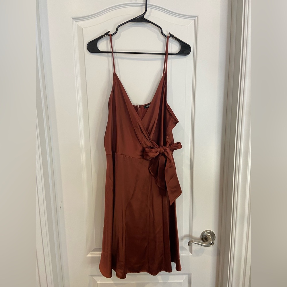 NWT Express burnt orange silk dress with wrap top size XL